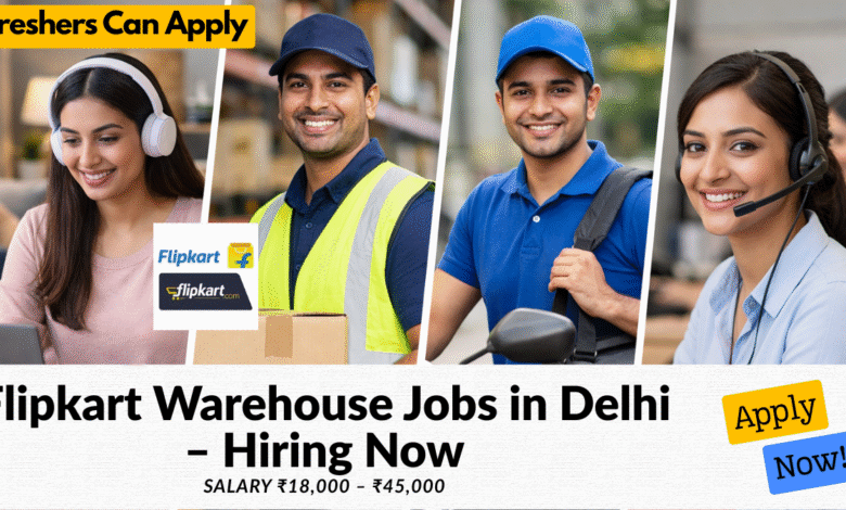 Flipkart warehouse jobs in Delhi with salary ₹18,000 to ₹45,000 for freshers and experienced candidates
