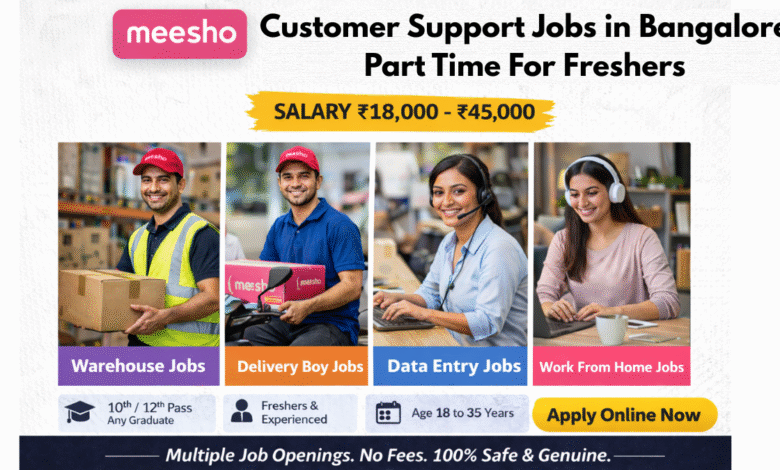 Apply for Meesho customer support jobs in Bangalore part time for freshers with salary ₹18,000 to ₹45,000 including work from home and office roles