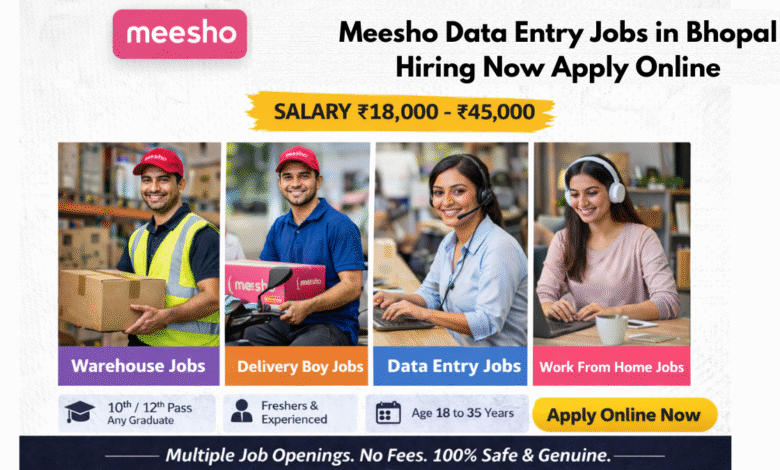 Apply for Meesho data entry jobs in Bhopal with salary ₹18,000 to ₹45,000 including work from home and office roles