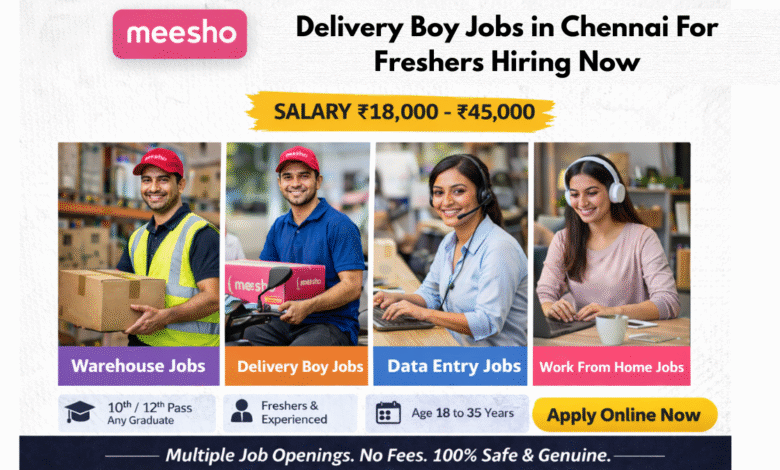 Apply for Meesho delivery boy jobs in Chennai for freshers with salary ₹18,000 to ₹45,000 including part time and full time roles