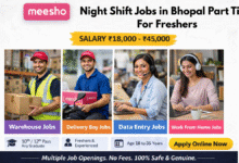 Apply for Meesho night shift jobs in Bhopal part time for freshers with salary ₹18,000 to ₹45,000 including warehouse and data entry roles