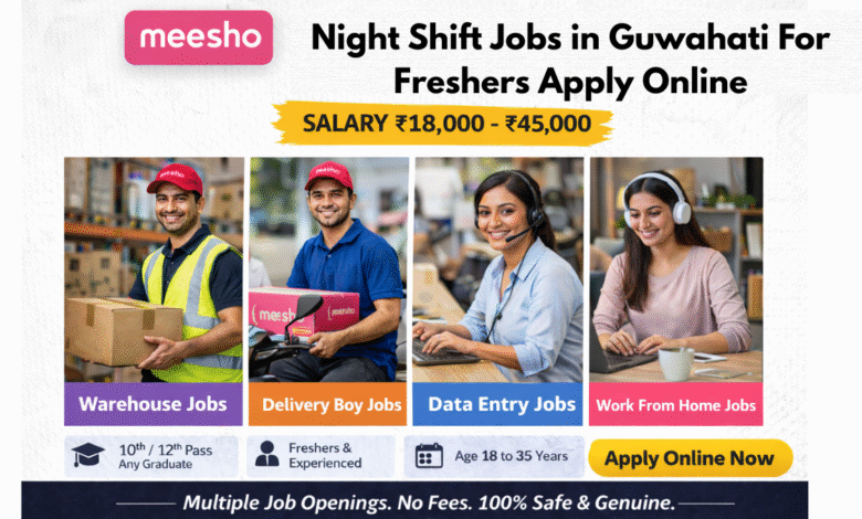 Apply for Meesho night shift jobs in Guwahati for freshers with salary ₹18,000 to ₹45,000 including warehouse and data entry roles