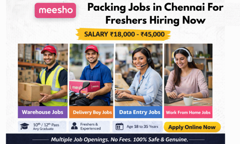Apply for Meesho packing jobs in Chennai for freshers with salary ₹18,000 to ₹45,000 in warehouse and logistics roles