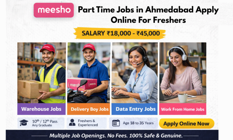 Apply for Meesho part time jobs in Ahmedabad for freshers with salary ₹18,000 to ₹45,000 including data entry and warehouse roles