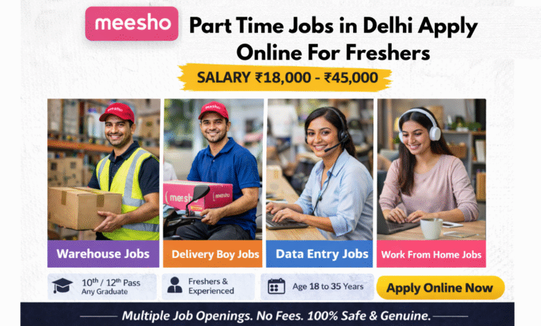 Apply for Meesho part time jobs in Delhi for freshers with salary ₹18,000 to ₹45,000 including data entry and warehouse roles