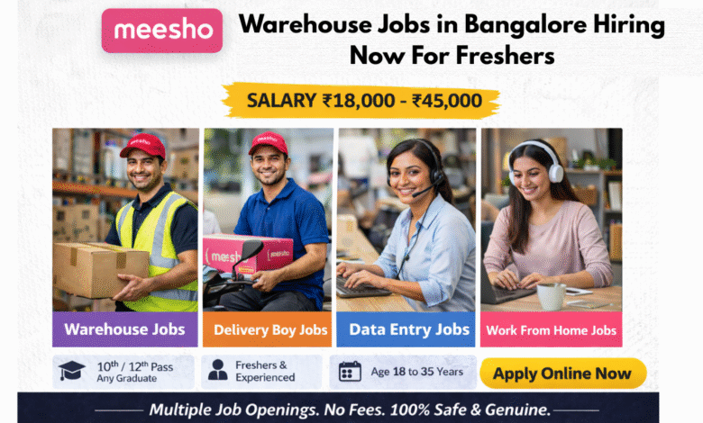 Apply for Meesho warehouse jobs in Bangalore for freshers with salary ₹18,000 to ₹45,000 including packing and helper roles