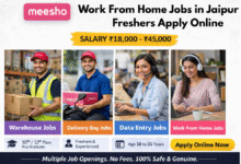 Apply for Meesho work from home jobs in Jaipur for freshers with salary ₹18,000 to ₹45,000 including data entry and customer support roles